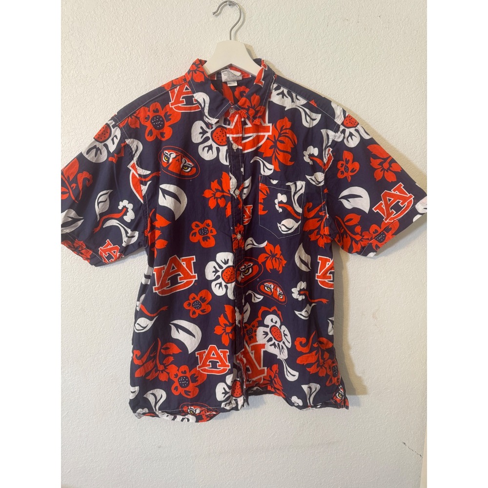 Wes and Willy Mens Auburn Tigers Hawaiian‎ Shirt Short Sleeve Floral Aloha
